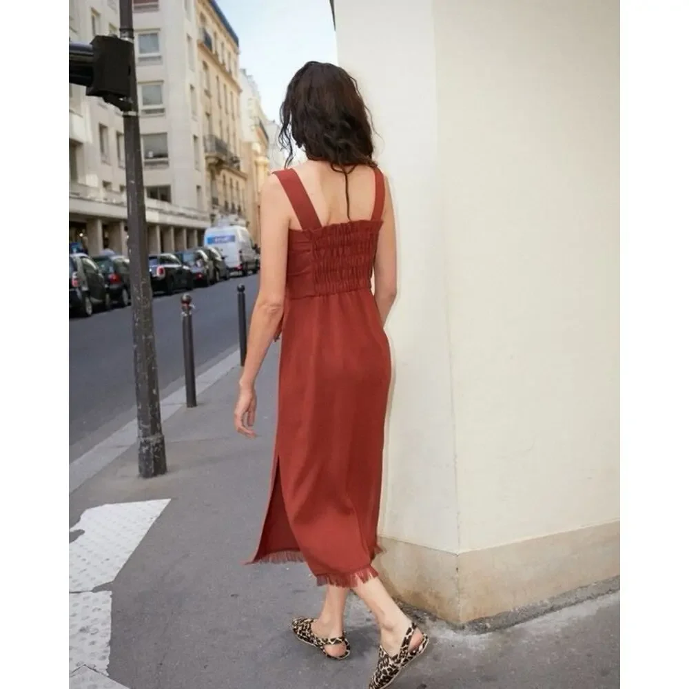 NANUSHKA RILEY BUTTON DOWN DRESS WITH FRINGE Size Small Red - Picture 2 of 13